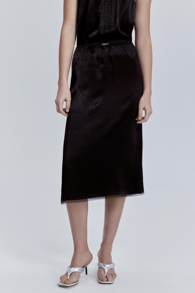 Юбка с кружевом из атласа, чёрный