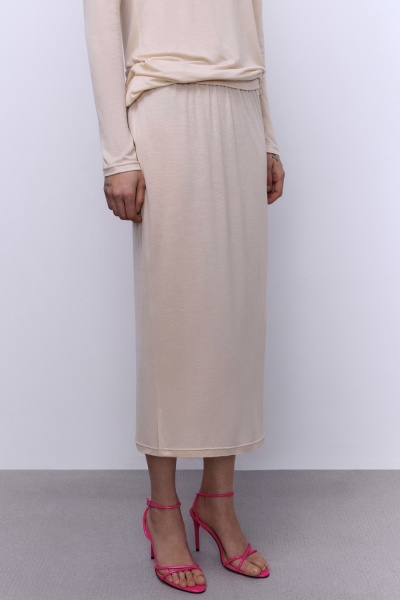Юбка трикотажная прямая, бежевый