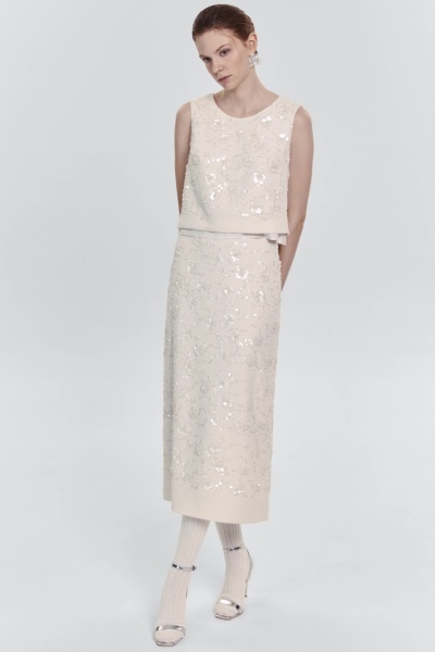 Топ из твида с бисером и пайетками, молочный