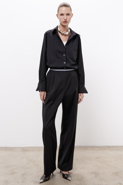 Рубашка классическая с длинным рукавом из шерсти, черный