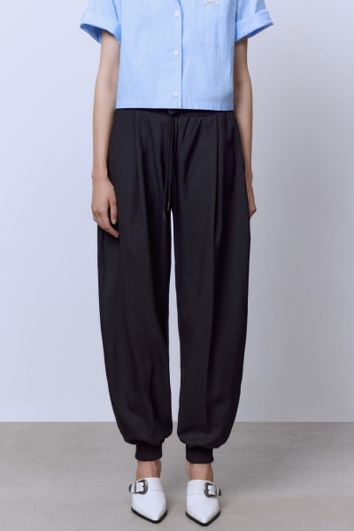 Брюки из итальянской шерсти с манжетами, чёрный