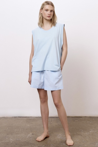 Шорты пижамные лен с хлопком в широкую полоску, голубой