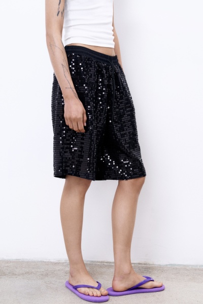Шорты из итальянского хлопка с пайетками, чёрный