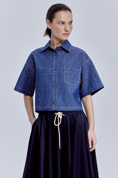 Рубашка-кроп из лёгкого денима, синий