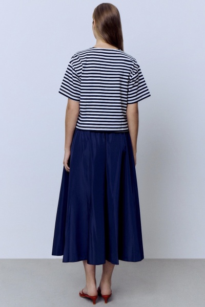 Футболка-кроп из хлопка в полоску, синий