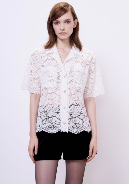 Рубашка бокси из кружева с кристальными пуговицами, белый