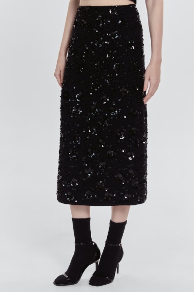 Юбка из твида с бисером и пайетками, чёрный
