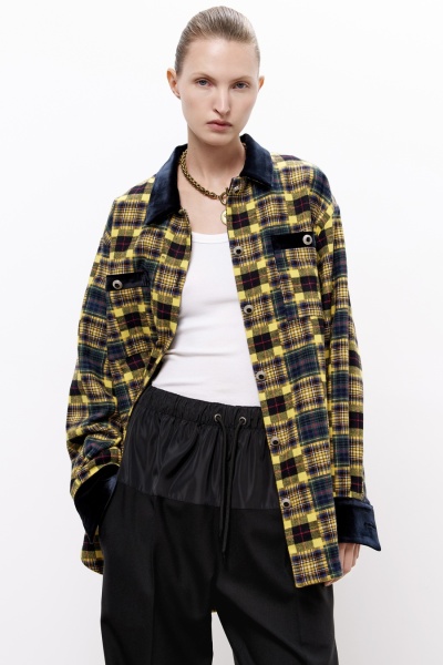 Рубашка в клетку из фланели с отделкой из бархата, жёлтый