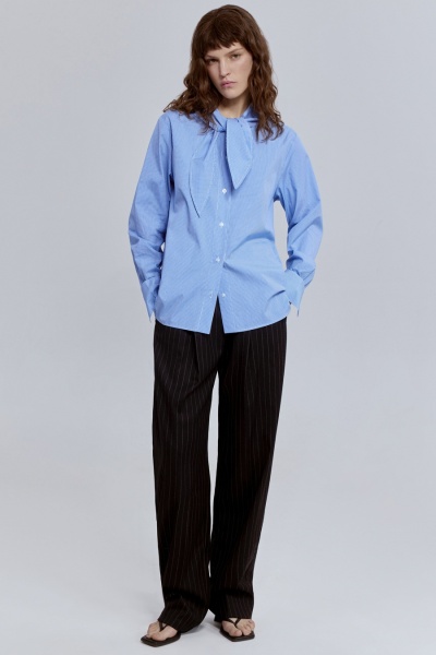 Рубашка виши с бантом и длинным рукавом, синий