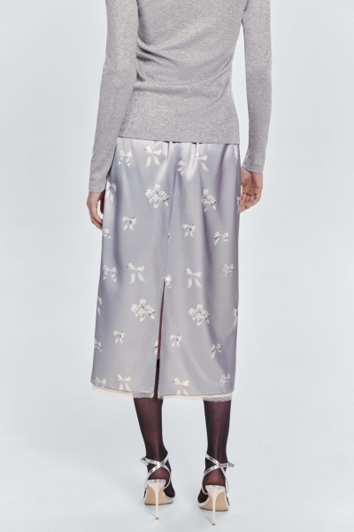 Юбка прямая с бантами и кружевом, жемчужный