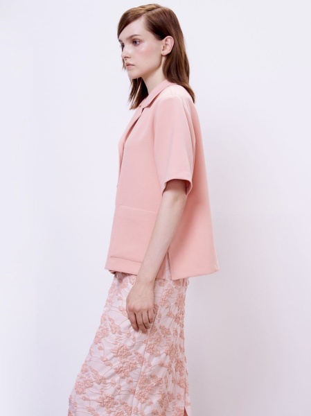 Рубашка бокси из поливискозы с кристальными пуговицами, персиковый