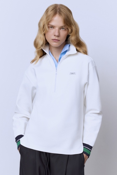 Поло на молнии с длинным рукавом, белый