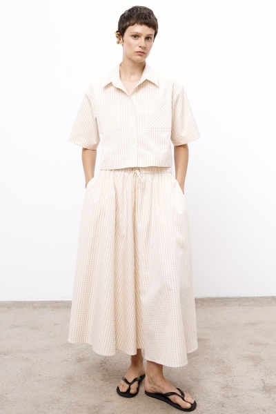 Рубашка в клетку виши, бежевый