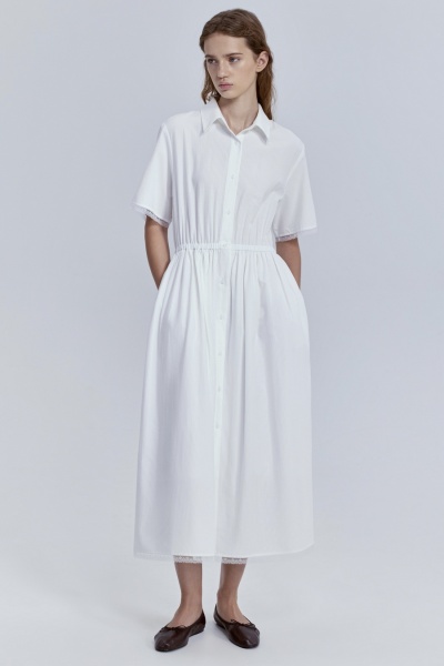 Платье из фактурного хлопка с кружевом, белый