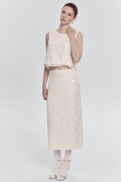 Юбка из твида с бисером и пайетками, молочный