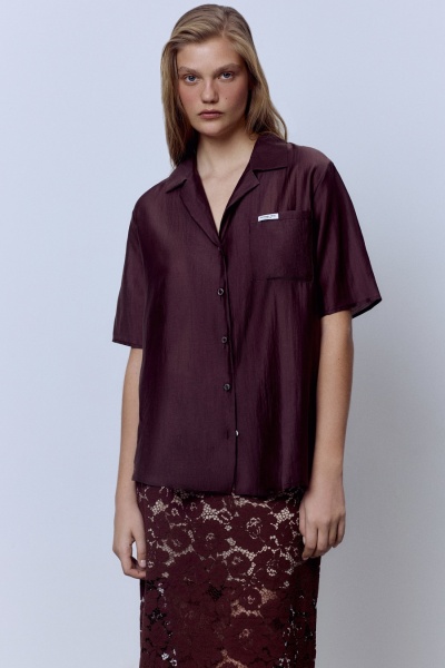 Рубашка из батистовой вуали с кружевом, шоколад