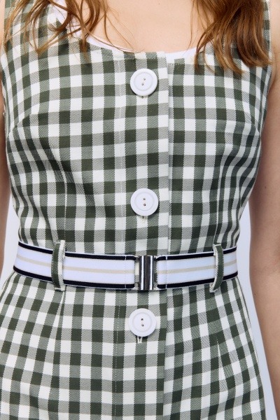 Сарафан из легкого денима в клетку, зелёный