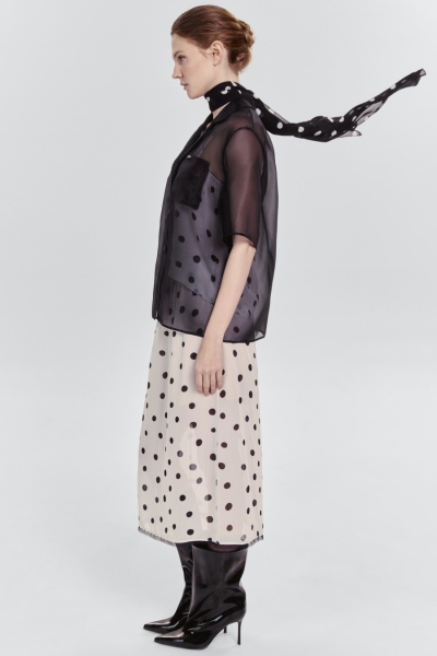 Юбка в горох из шифона, молочный