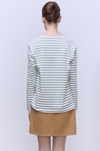 Лонгслив из хлопка в полоску, оливковый