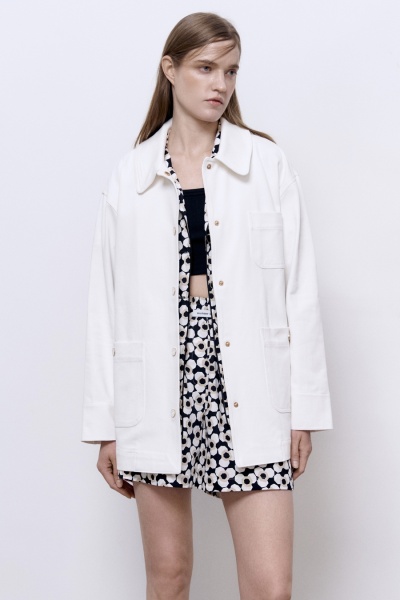 Жакет-рубашка из лёгкого денима, молочный