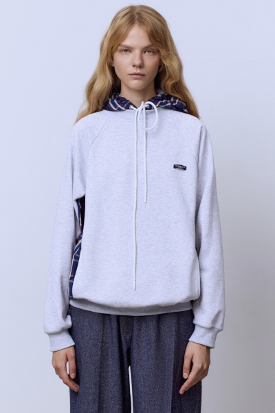 Худи из футера с нейлоном, серый меланж