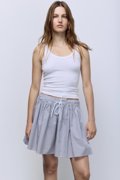 Юбка-мини из итальянского хлопка, бежевый/серый