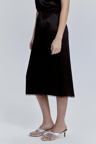 Юбка с кружевом из атласа, чёрный