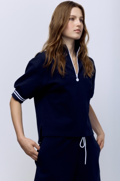 Поло на молнии с контрастными подвязами, синий