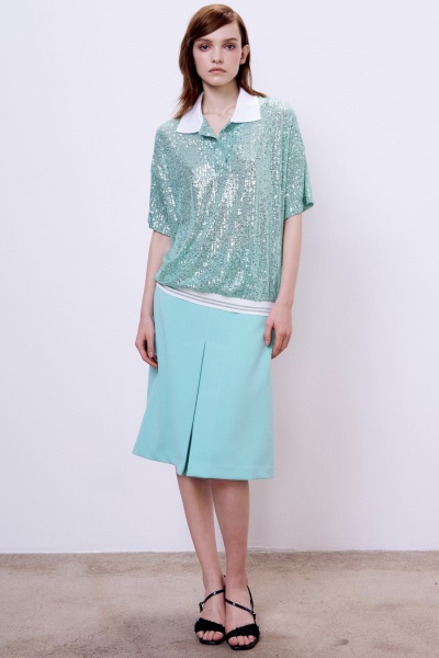 Юбка миди из поливискозы со складкой, мятный