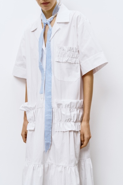 Платье из итальянского вареного хлопка с рюшами, белый