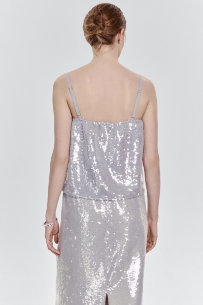 Топ с пайетками на шифоне, жемчужный