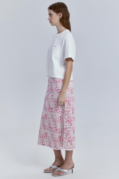 Ажурная юбка из кружева на вискозной подкладке, розовый