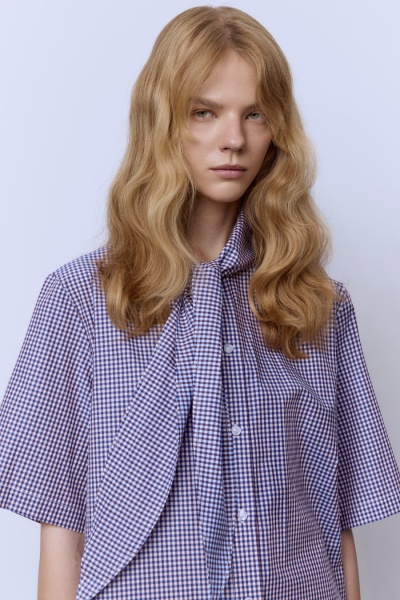 Рубашка виши с бантом и коротким рукавом, бордовый