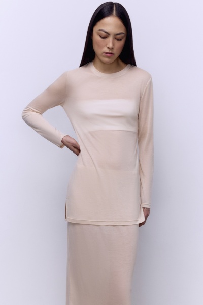Лонгслив из тонкого тенселя, бежевый
