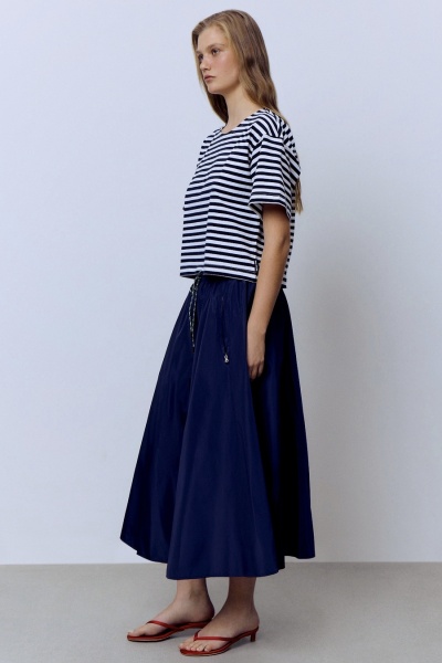 Футболка-кроп из хлопка в полоску, синий