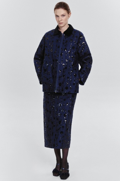 Бомбер из расшитого денима, синий