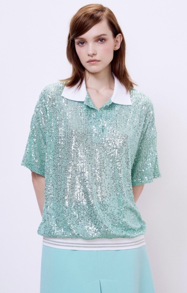 Поло с пайетками, мятный