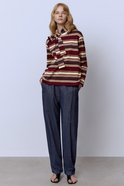 Лонгслив в полоску из итальянского хлопка, бордовый