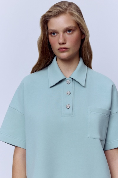 Поло из хлопкового джерси с кристальными пуговицами, мятный