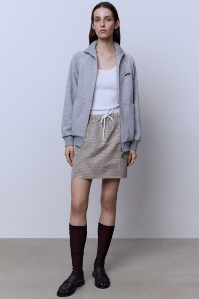 Юбка-мини в клетку из нейлона, бежевый-серый-белый