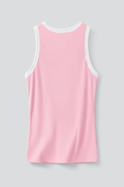 Топ из хлопковой рибаны с контрастной отделкой, розовый