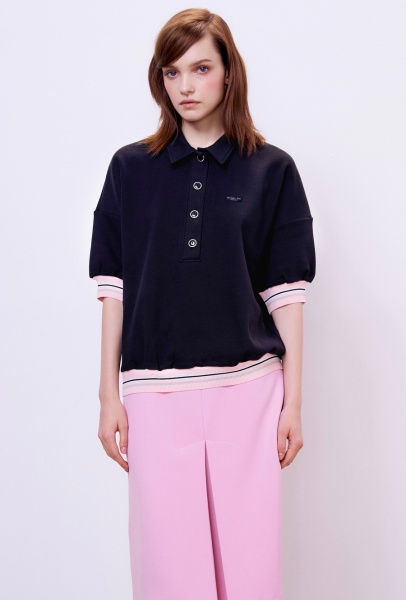 Поло из пике с контрастным подвязом, чёрный