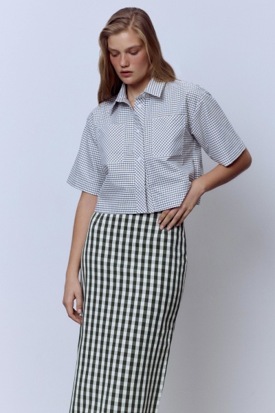 Рубашка-кроп в клетку, белый/зелёный