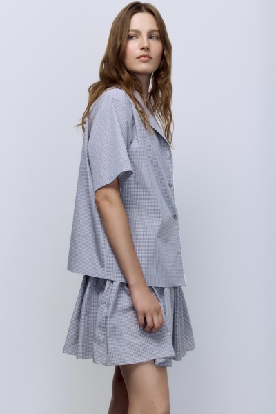 Рубашка в клетку из итальянского хлопка, бежевый/серый