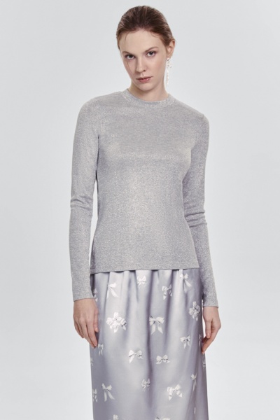 Лонгслив из тонкой итальянской вискозы с люрексом, серый