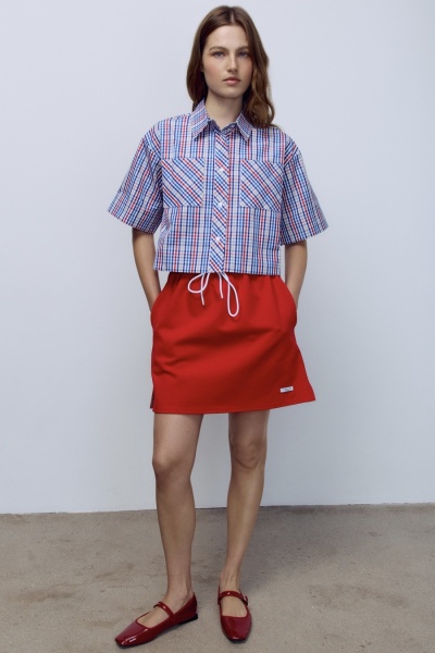 Укороченная рубашка в клетку виши, мультиколор