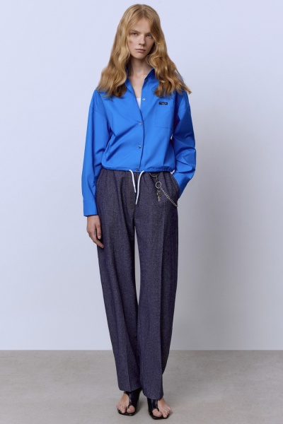 Рубашка с кокеткой на кулиске, синий