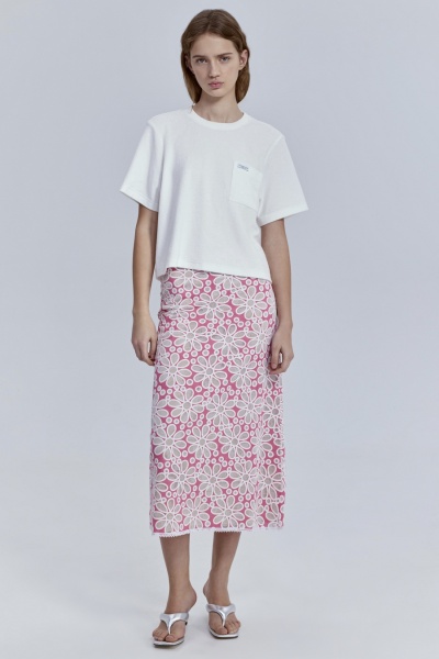 Ажурная юбка из кружева на вискозной подкладке, розовый
