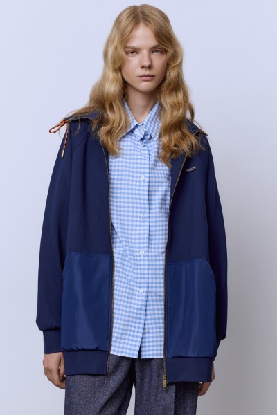 Толстовка удлинённая с нейлоном, синий