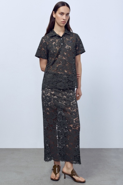 Юбка-макси из кружева, тёмно-зелёный